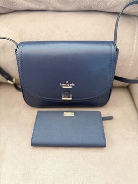 kate spade Navy Leather Crossbody with Matching Wallet